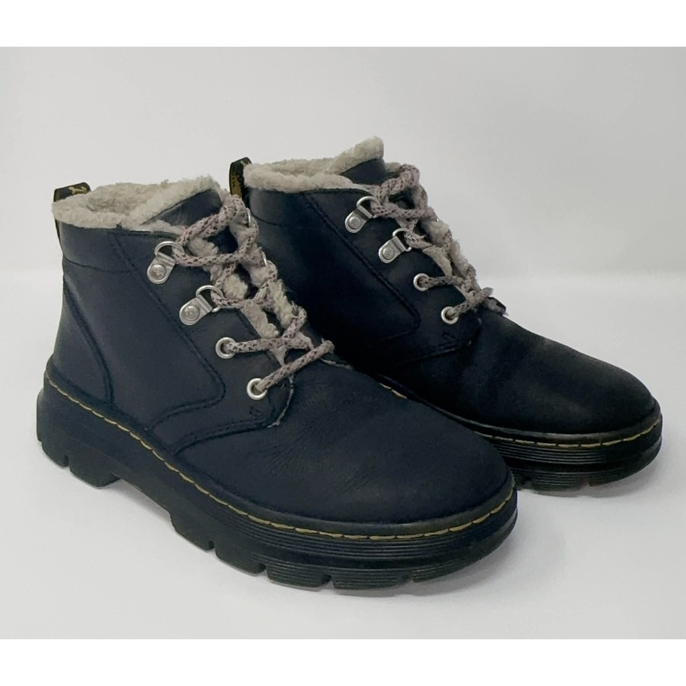 Dr. Martens Womens Size 7 Bonny Black Leather Shearling Lined Ankle Lace Up Boot